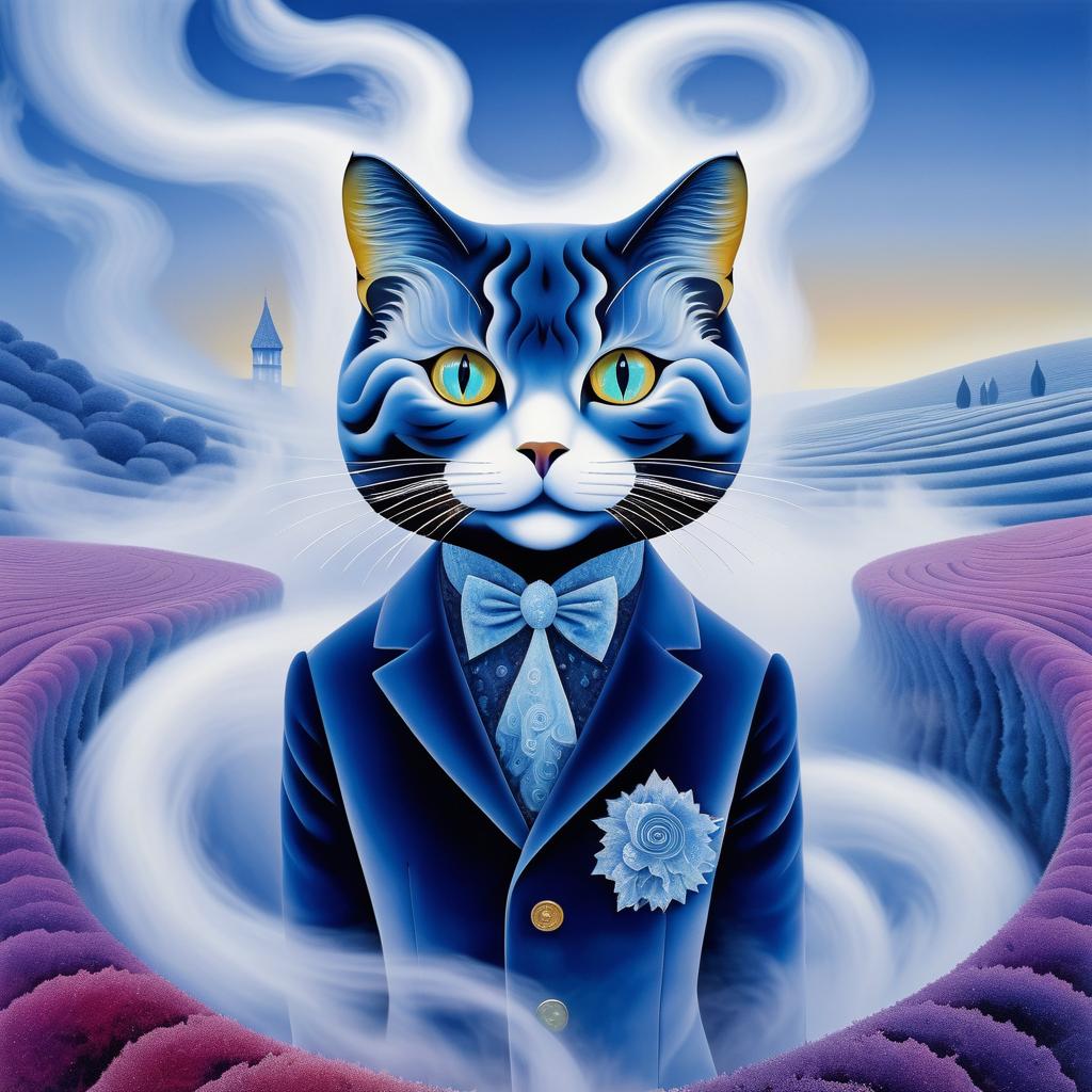 Surreal Velvet Cat in Dreamlike Landscape