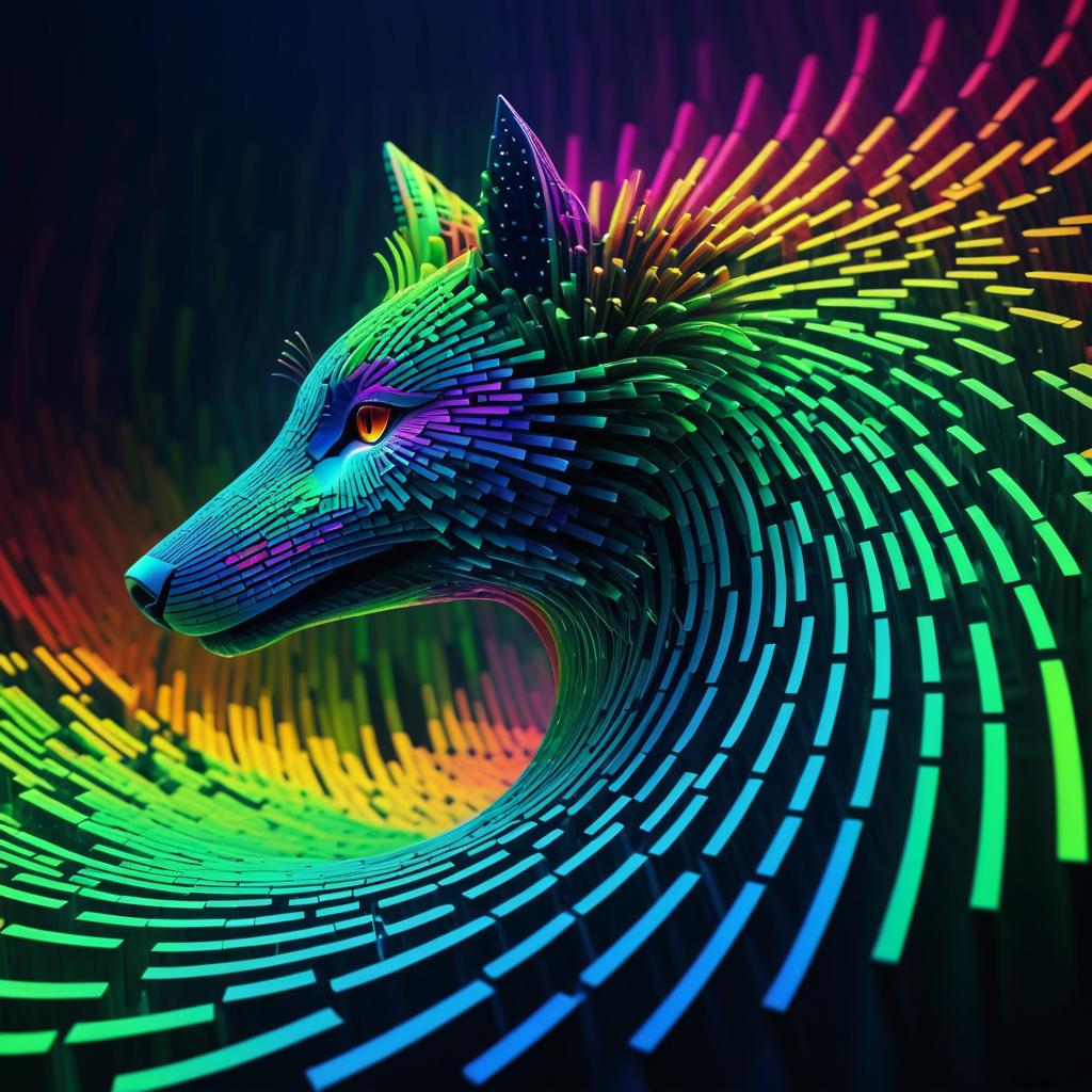 Futuristic Animal in Colorful Binary Dance