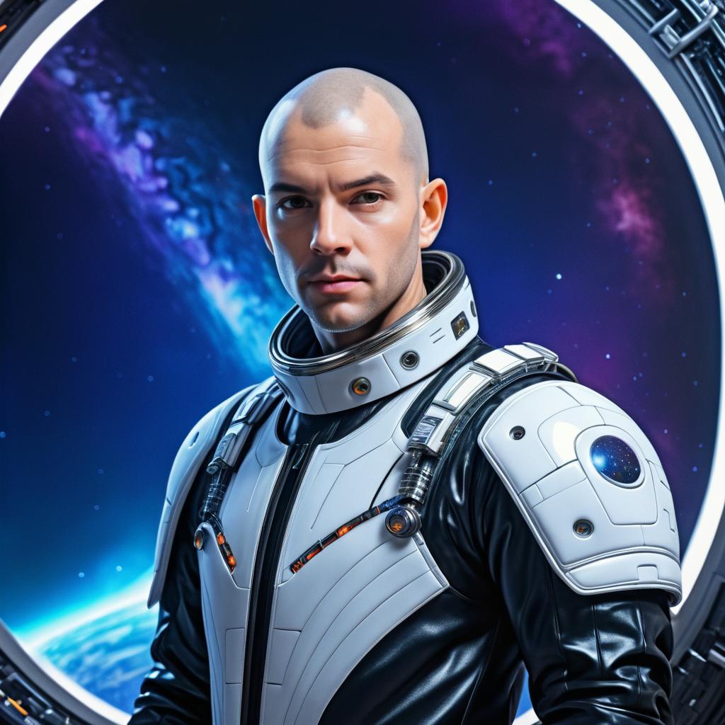 Futuristic Portrait of a Shaved Head Man