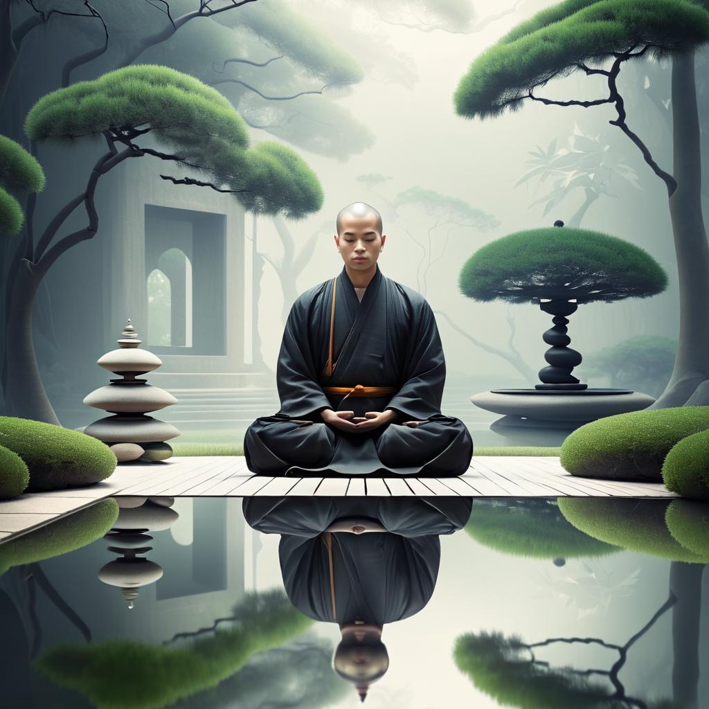 Serene Monk in Zen Garden Portrait