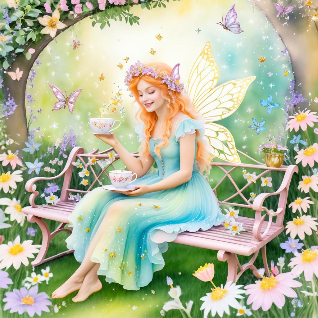 Whimsical Fairy Tea Time in Blooming Garden