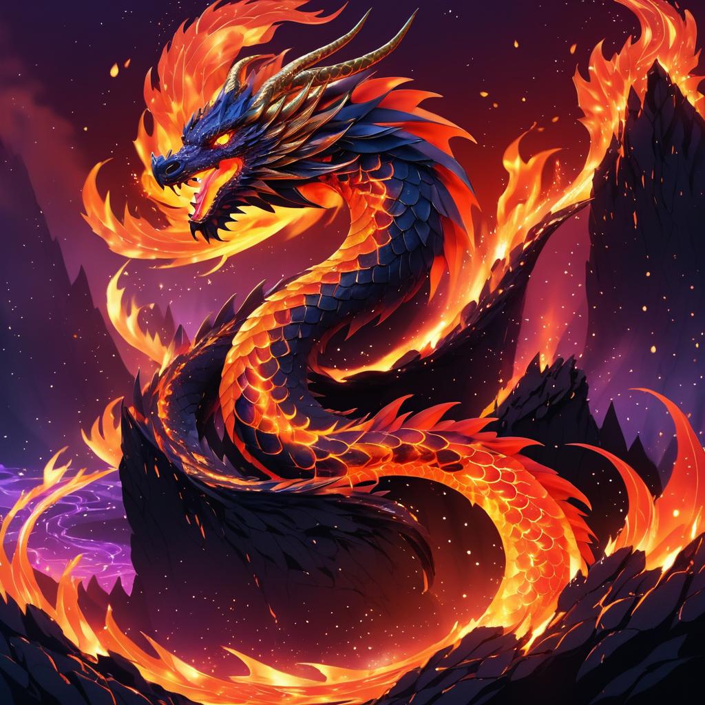 Fierce Dragon in a Volcanic Landscape