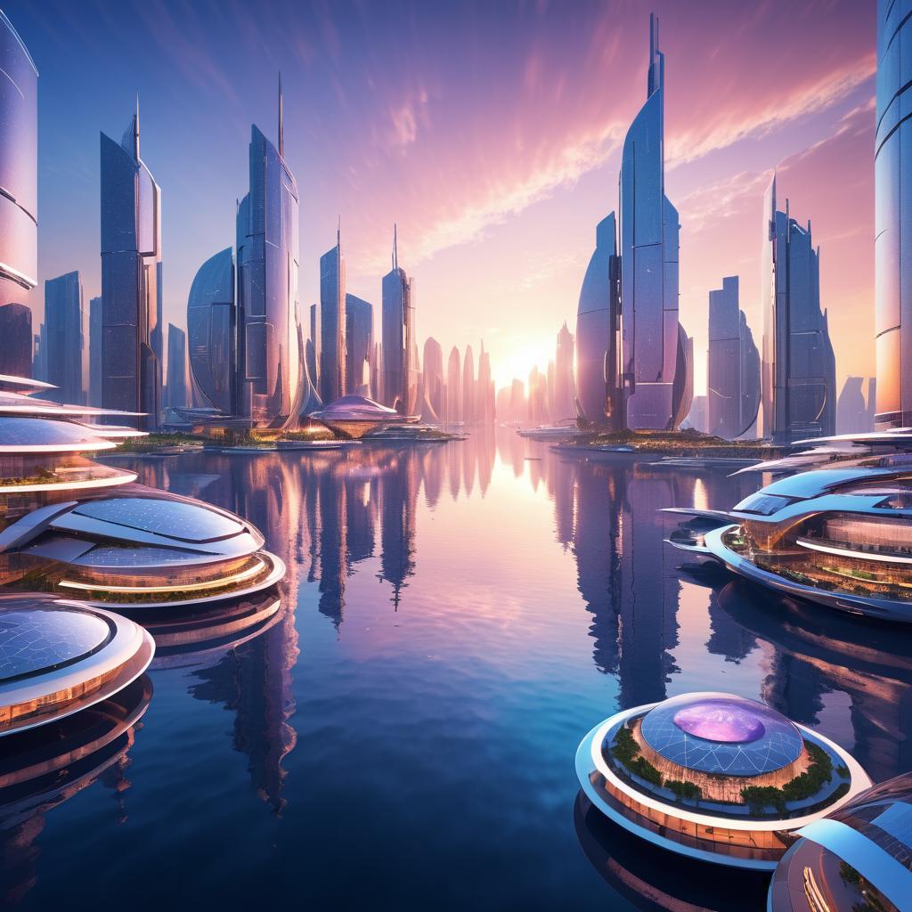 Futuristic City Skyline at Sunset