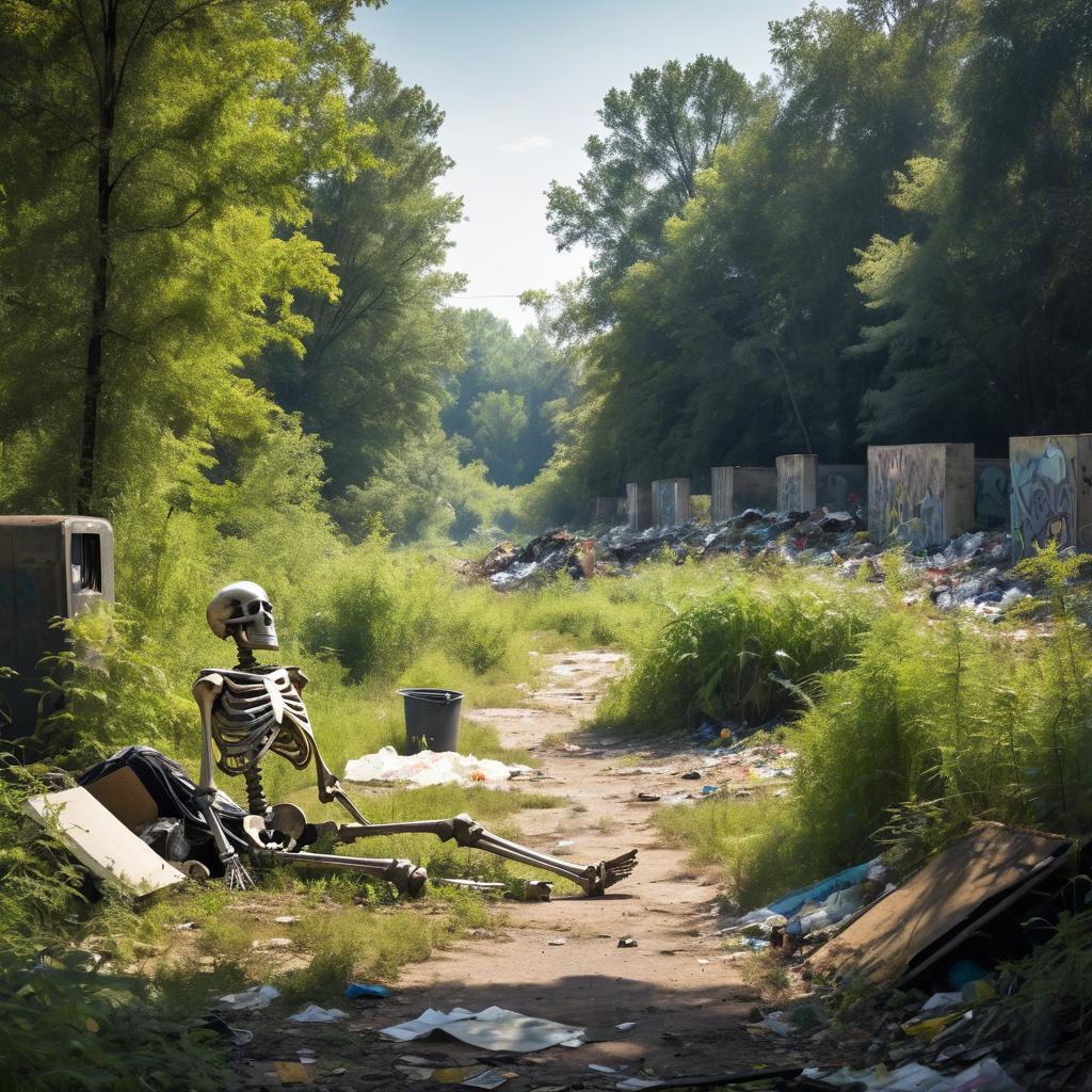 Abandoned Grunge Landscape with Skeleton