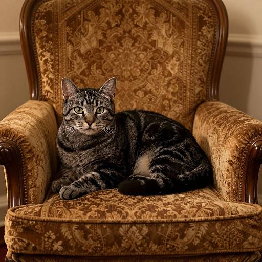 Photorealistic Cat on Vintage Armchair
