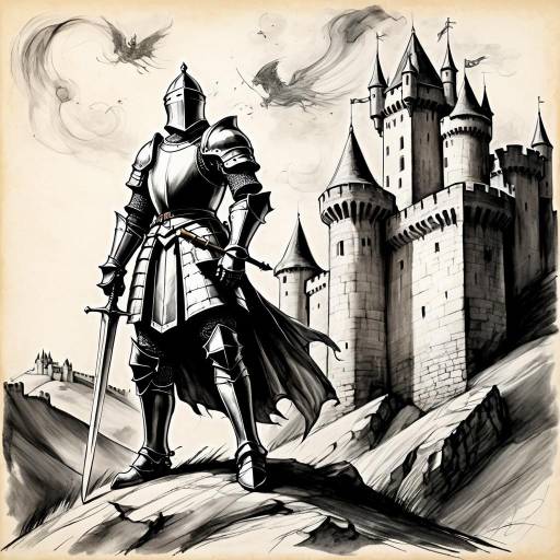 Charcoal Sketch of Knight by Castle Charcoal Sketch of Knight by Castle