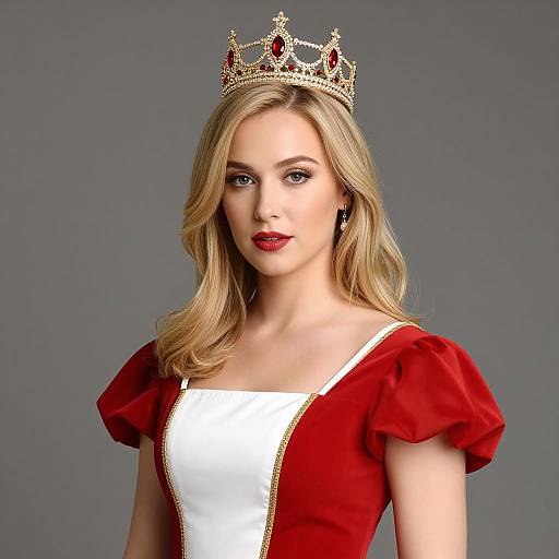 Blonde Woman in Red and White Dress