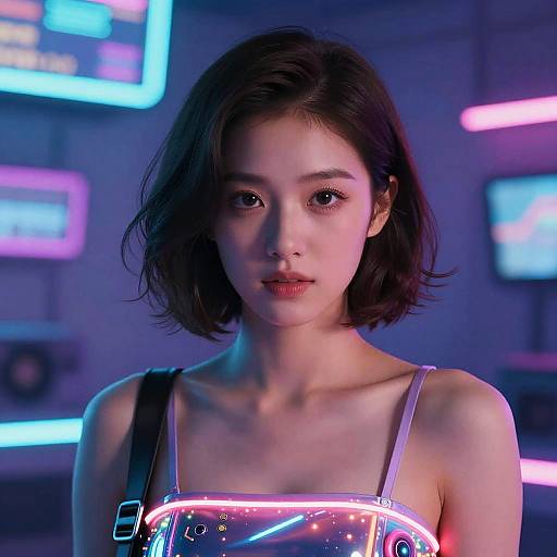 Portrait of Woman in Synthwave Glowing Outfit