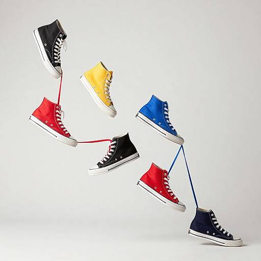 Vibrant High-Top Sneakers Defying Gravity