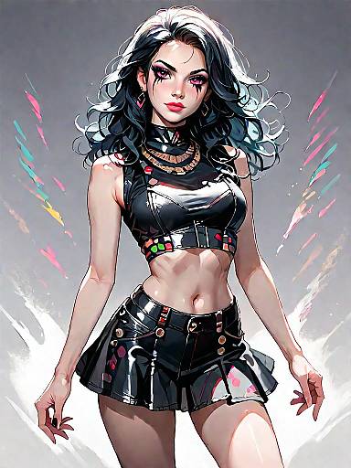 Edgy Woman in Black Leather Outfit