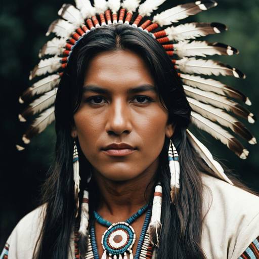 Native American Man in Traditional Feather Headdress