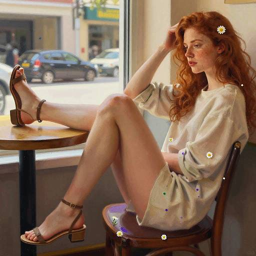 Red-Haired Woman Lounging in Café