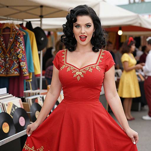 Vibrant Retro Dress in 1960s Market