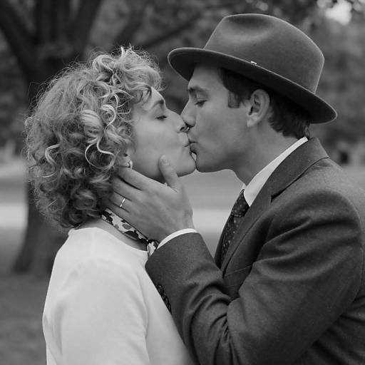 Passionate Outdoor Kiss in Black and White