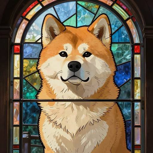 Akita Dog in Stained Glass Style