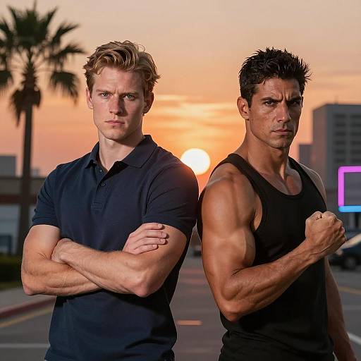 Dynamic Duo Against a Sunset Backdrop