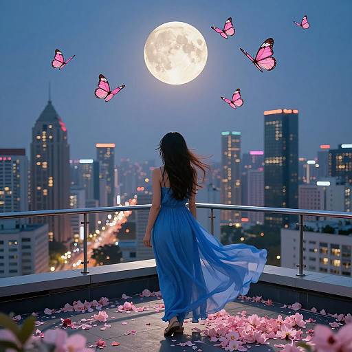 Magical Evening: Woman in Blue Dress
