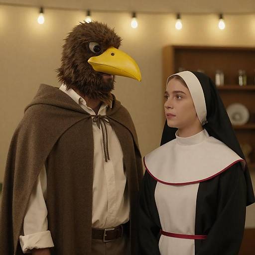 Whimsical Costumed Duo Under String Lights