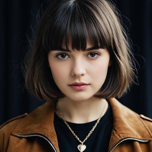 Young Woman with Brunette Lob Hairstyle and Necklace
