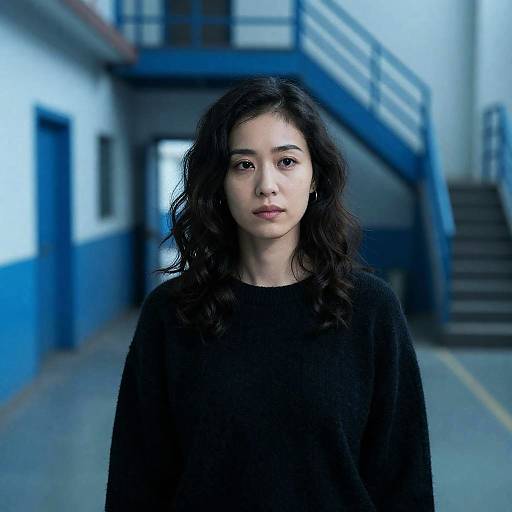 Contemplative Woman in Industrial Setting