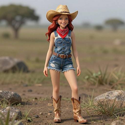 Realistic Girl in Cowboy Outfit Outdoors