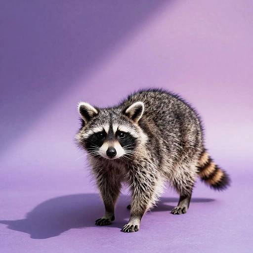 Masked Silver-Gray Raccoon on Purple Background
