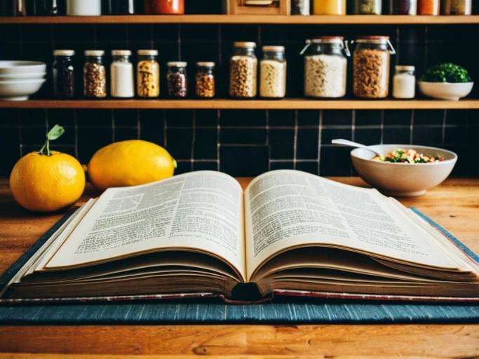 Colorful Cookbook Wallpaper with Various Foods