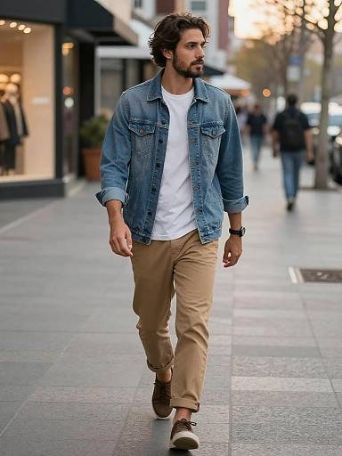 Golden-Hour Denim Urban Street Stroll
