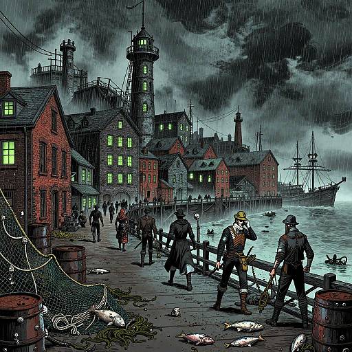 Steampunk Gothic Nantucket Whaling Station in Rain