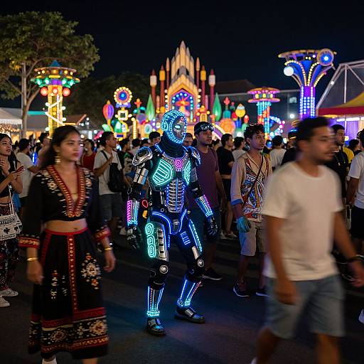 Vibrant Cyber-Traditional Festival Scene