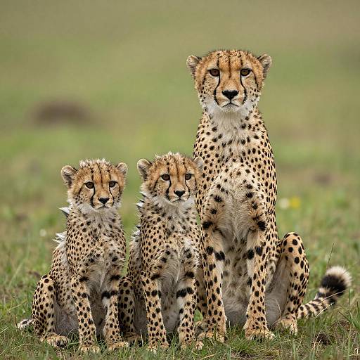 Cheetah Family Sitting in Grass