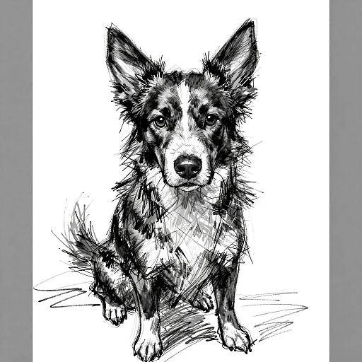 Energetic Black-and-White Dog Sketch