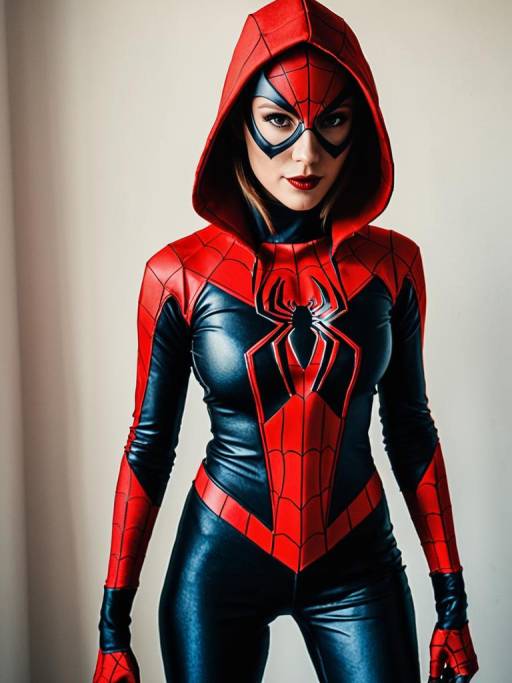 Woman in Scarlet Spider Cosplay Costume