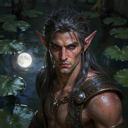 Male Half-Elf Druid at Forest Pond