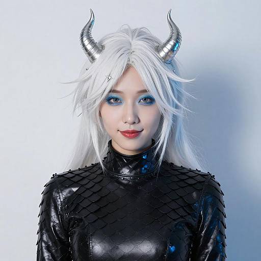 Portrait of Asian Woman with Silver Horns