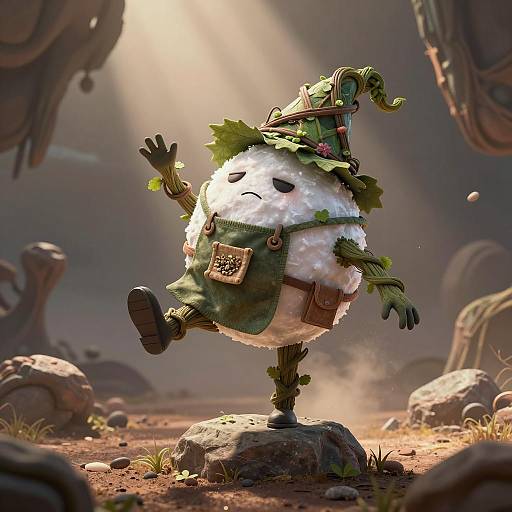 Anthropomorphic Snowball Wizard on Alien Planet