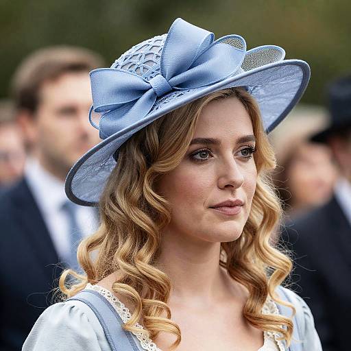 Woman in Light Blue Elegant Hat