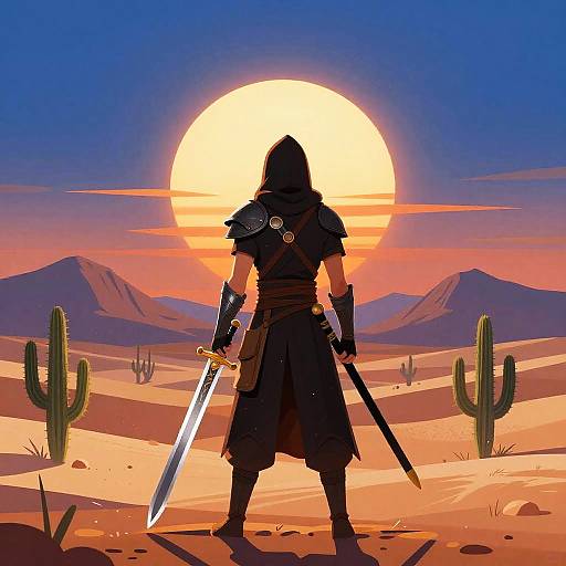 Armored Warrior in Desert Sunset