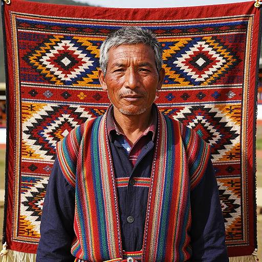 Surreal Bhutanese Farmer in Vibrant Textiles