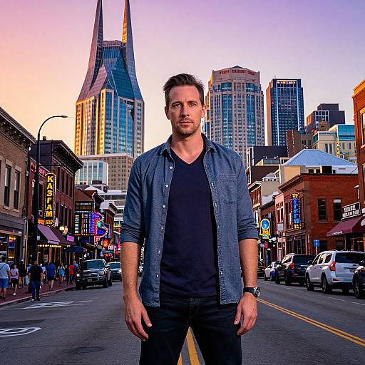 Confident Man in Vibrant Nashville Skyline