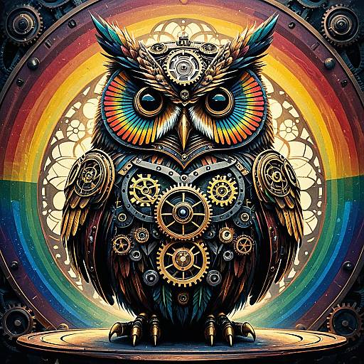Steampunk Owl with Rainbow Lighting