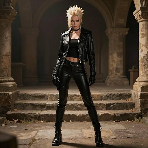 Intense Woman in Ancient Stone Setting