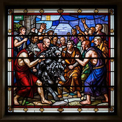 Stained Glass Werewolf Monks Scene