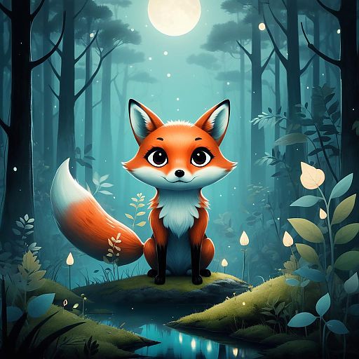 Whimsical Eerie Fox in Misty Forest Whimsical Eerie Fox in Misty Forest