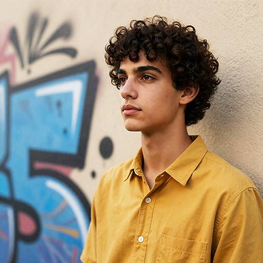 Young Man Against Graffiti Wall
