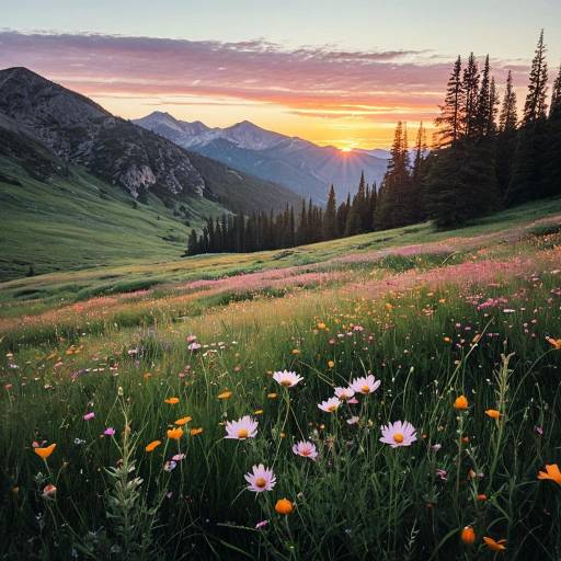 Serene Sunrise Over Mountain Meadow