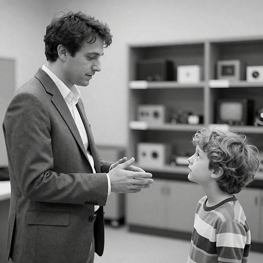 Black-and-White Man and Boy Moment