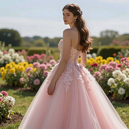 Elegant Young Woman in Fluffy Prom Dress