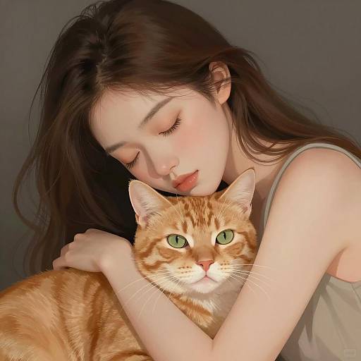 Young Woman Hugging Orange Tabby Cat