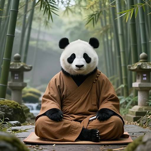 Anthropomorphic Panda Zen Monk in Bamboo Forest